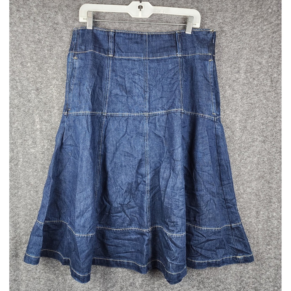 Free Assembly Denim Skirt Women 10 Blue Paneled Flared Midi FAWWB00246FA24